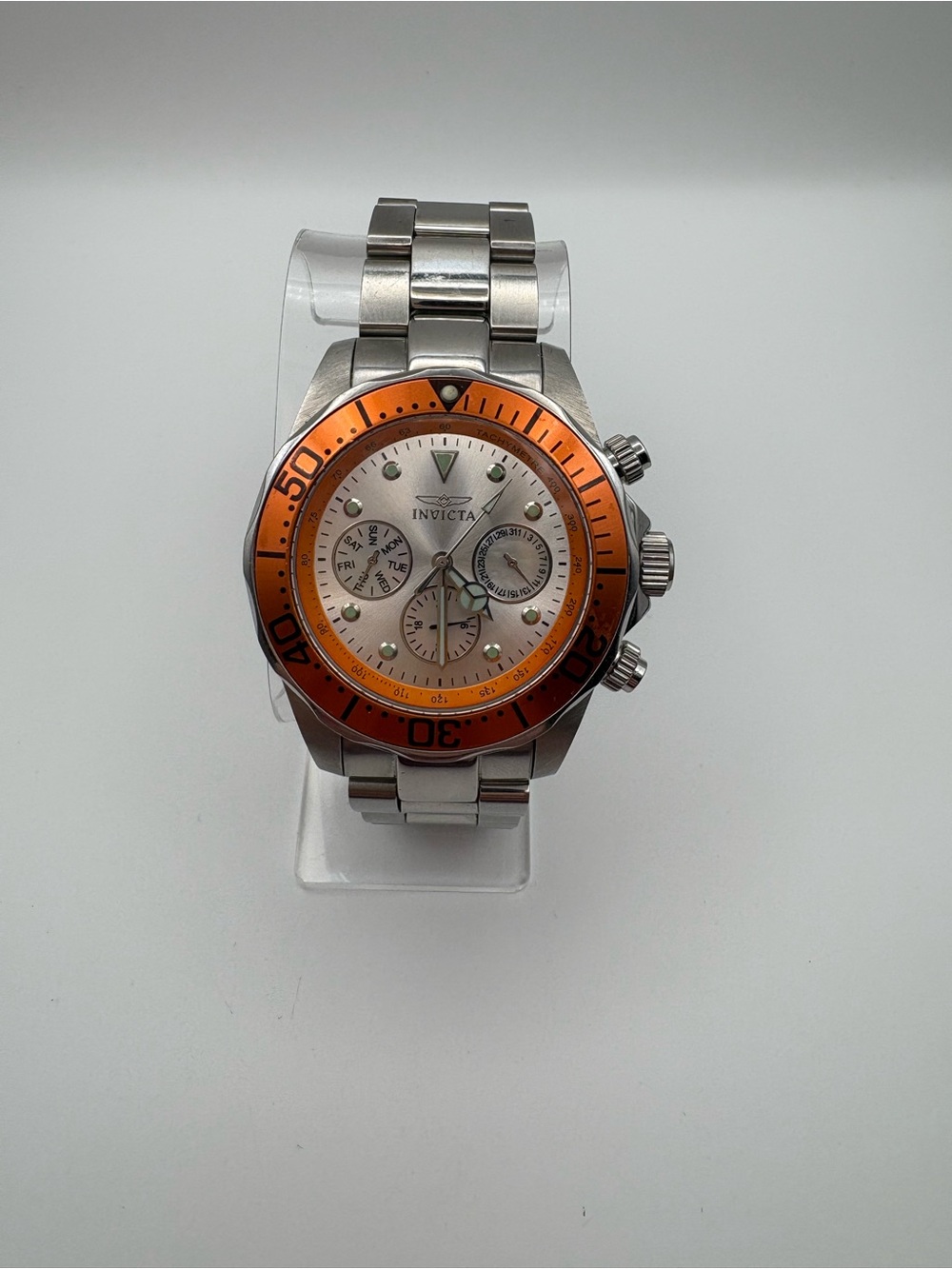 Invicta II Silver Chronograph Men’s Watch with Orange Bezel Model No. 2926